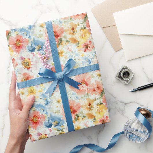 Schicke Wasserfarben Blumen Boho Wildblumen Gesche Geschenkpapier (Schenken)
