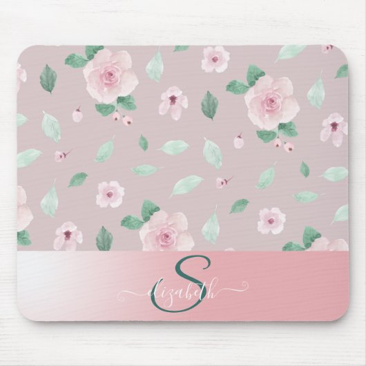 Schicke Wasserfarben-Blumen-Monogramm Mousepad (Vorne)