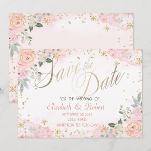 Schicke Wasserfarben Blumen Schneeflocken Save The Date