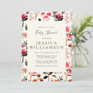 Schicke Watercolor Floral Rosa und Grüne Babyparty Einladung