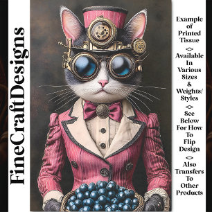 Schicke weibliche Steampunk-Katze in Rosa AG7 Deco Seidenpapier