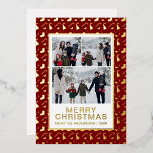 Schicke Weihnachts-Candy-Cane-3-Foto-Familien-Weih Folien Feiertagskarte