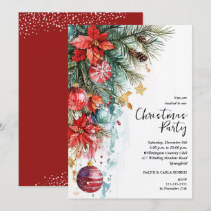 Schicke Weihnachtsfeier mit Poinsettien Einladung