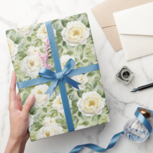 Schicke weiße Blumen Brautdusche Geschenkpapier