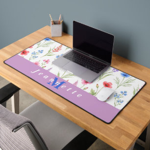 Schicke Wildblumen-Blumen-Monogramm-Name Schreibtischunterlage