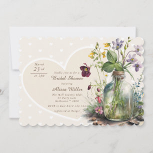 Schicke Wildblumen-Mason-Glas-Rosé-Hochzeitsdusche Einladung