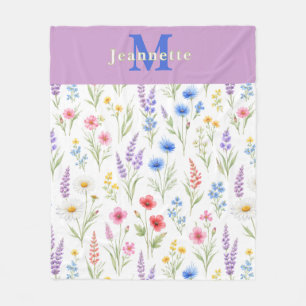 Schicke Wildblumen-Wasserfarbe-Floral-Monogramm-Na Fleecedecke