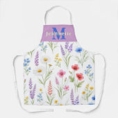 Schicke Wildblumen-Wasserfarbe-Monogramm-Name-Apro Schürze (Vorderseite)