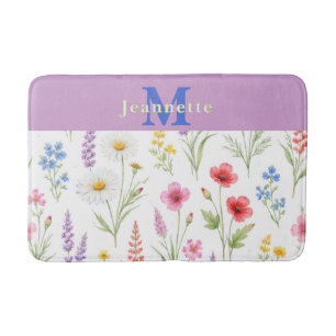 Schicke Wildblumen-Wasserfarben-Blumenmonogramm-Na Badematte