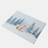 Schicke Winter-Aquarell-Rotwild im Wald Fußmatte (Schrägansicht)