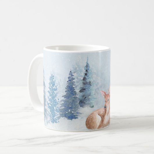 Schicke Winter-Aquarell-Rotwild im Wald Kaffeetasse (Vorderseite Links)