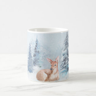 Schicke Winter-Aquarell-Rotwild im Wald Kaffeetasse
