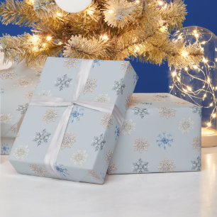 Schicke Winter Blau Weiße Creme Schneeflocken Weih Geschenkpapier