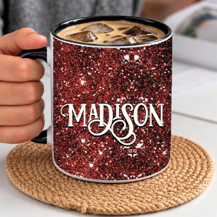 Schicke, wunderliche rote schwarze Glitter-Monogra Tasse