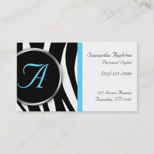 Schicke Zebra-Druck-Aqua-Monogramm-Visitenkarten Visitenkarte