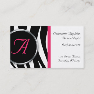 Schicke Zebra-Druck-Beeren-Monogramm-Visitenkarten Visitenkarte