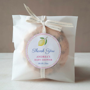 Schicke Zitronen Rosa Weiße Mädchen Baby Shower Fa Runder Aufkleber