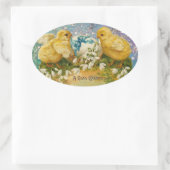 SCHICKEN,BLUME,EASTER EGG IN GOLD BLAUE GLITZERN OVALER AUFKLEBER (Tasche)