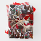 SCHICKEN MIT WEIHNACHTSMANNMÜTZEN- UND HUNDEZAPIER GESCHENKPAPIER SET (Beispiel)
