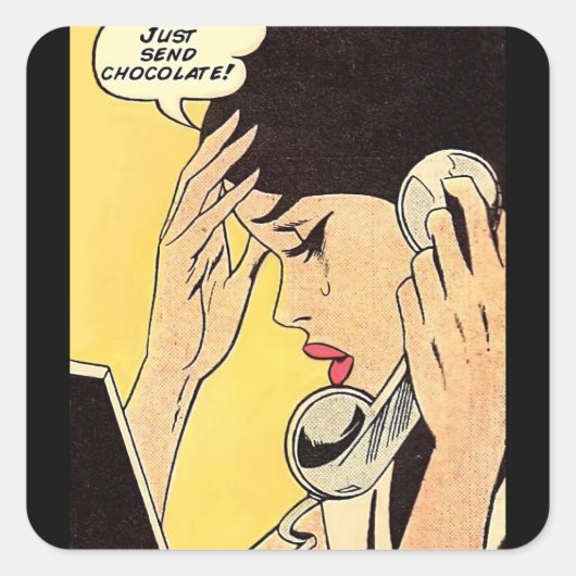 Schicken Sie einfach Schokolade Vintages Comic Quadratischer Aufkleber (Vorderseite)