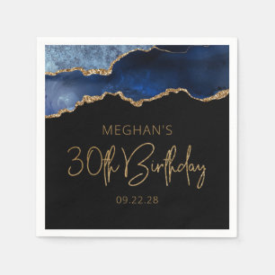 Schicker Achat-Geoden-Blau-Gold 30. Geburtstag Serviette