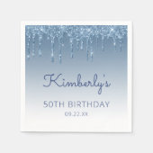 Schicker blauer Glitter-Drip-Geburtstagsfeier Serviette (Vorderseite)