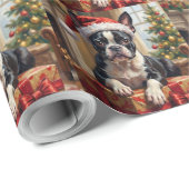 Schicker Boston Terrier Hund Weihnachtsgeschenk Geschenkpapier (Rolleneckpunkt)