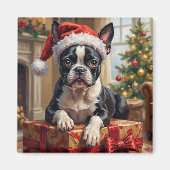 Schicker Boston Terrier Hund Weihnachtsgeschenk Magnet (Vorne)