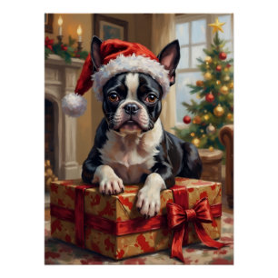 Schicker Boston Terrier Hund Weihnachtsgeschenk Poster