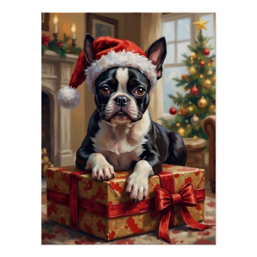 Schicker Boston Terrier Hund Weihnachtsgeschenk Poster (Vorderseite)