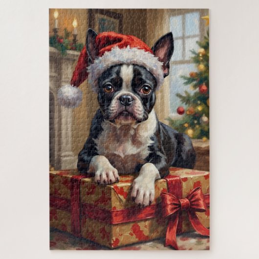 Schicker Boston Terrier Hund Weihnachtsgeschenk Puzzle (Vertikal)