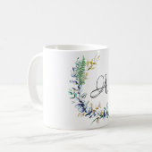 Schicker botanischer Kranz Monogramm Kaffeetasse (Vorderseite Links)