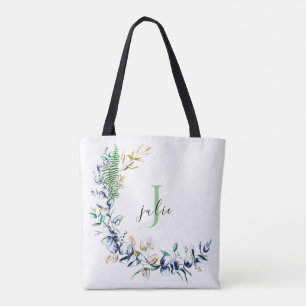 Schicker botanischer Kranz-Monogramm Tasche