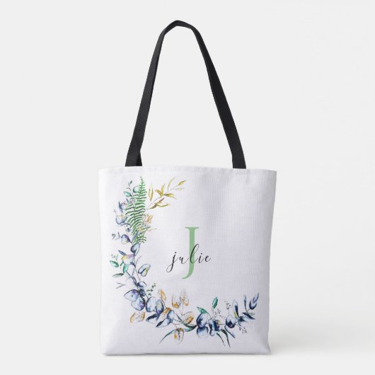 Schicker botanischer Kranz-Monogramm Tasche (Rückseite)