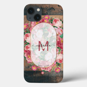 Schicker botanischer Vintage-Kranz Monogramm Holz Case-Mate iPhone Hülle