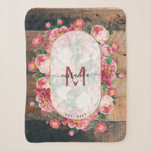 Schicker botanischer Vintage-Kranz Monogramm Holz Sherpadecke