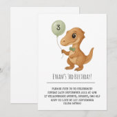 Schicker brauner Dino mit grüner Fliege zum Geburt Einladung (Vorne/Hinten)