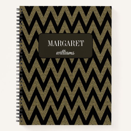 Schicker Chevron-Zickzack-Glitter & schwarzer indi Notizblock (Vorderseite)