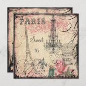 Schicker Eiffelturm-u. Leuchter-Bonbon 16 Einladung (Vorne/Hinten)