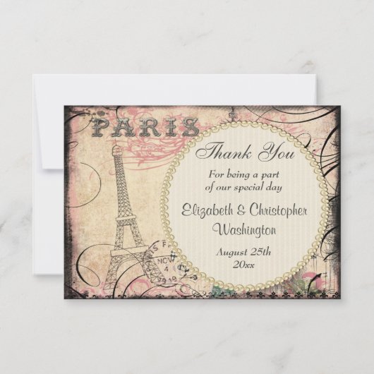Schicker Eiffelturm u. Leuchter danken Ihnen Dankeskarte (Rückseite)