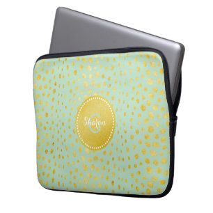 Schicker falscher Goldglitter Geparddruck Monogram Laptopschutzhülle