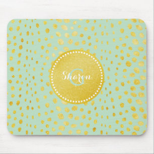 Schicker falscher Goldglitter Geparddruck Monogram Mousepad