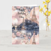 Schicker französischer rosa blauer Paris Eiffeltur Karte (Gelbe Blume)