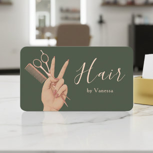 Schicker Friseur Hairstylist Sage Green Rose Gold Visitenkarte