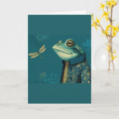 Schicker Frosch & Libelle - Surrealistisches Vinta Karte (Gelbe Blume)