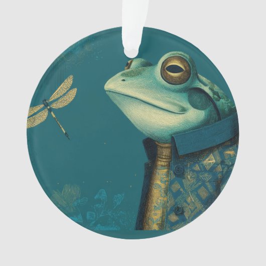 Schicker Frosch & Libelle - Surrealistisches Vinta Ornament (Vorderseite)