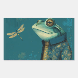Schicker Frosch & Libelle - Surrealistisches Vinta Rechteckiger Aufkleber
