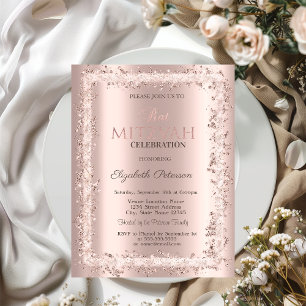 Schicker Glitter-Rahmen Roségold Bat-Mizwa Einladung