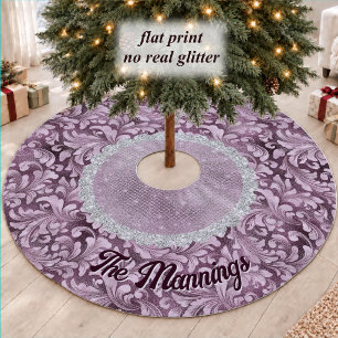 Schicker glitzernder goldvioletter Blumenrosen-Mon Polyester Weihnachtsbaumdecke