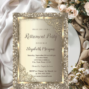 Schicker Gold Glitter Blumenrahmen Ruhestand Einladung